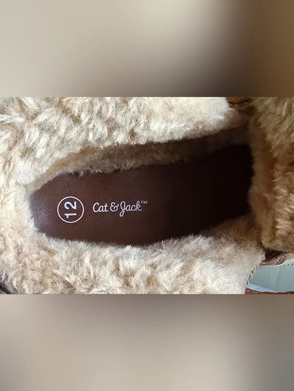 NWOT Beige & Brown Cat & Jack Boys Warm Fuzzy Boots Size 12